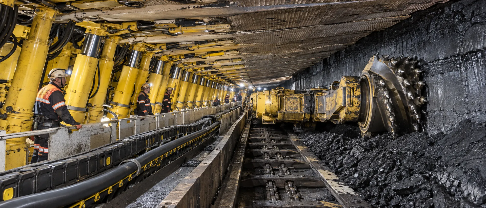 Flexible trailing cable in the cable handler along an underground longwall mining face