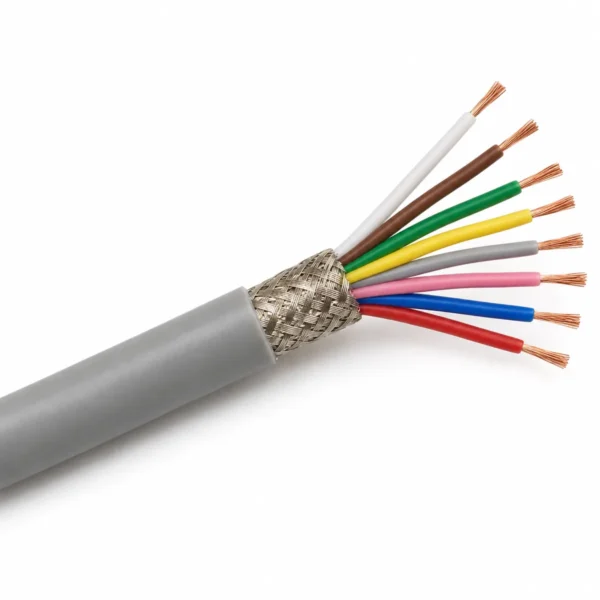LiYCY data cable: grey PVC sheath, tinned copper braid screen and thin cores in DIN 47100 colours