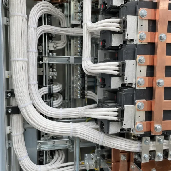 Heat-resistant single-core wiring behind breakers in a main switchboard