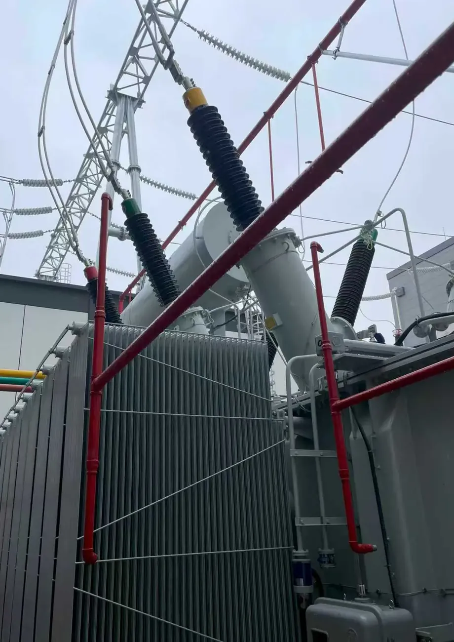Linear heat detection cable installed on a substation transformer
