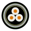 YKGYFoyn illustrative three-power-core cable section with round steel wire armor
