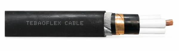 YKGYFoyn medium-voltage cutaway showing copper tape screen and round steel wire armor