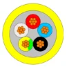 YKGYyn-żo five-core cross-section showing natural, red, blue, black and green-yellow cores, PVC inner sheath and yellow outer sheath
