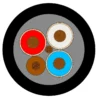 YnOGYekm five-conductor cross-section with individual braid screens, protective conductor and brown control core